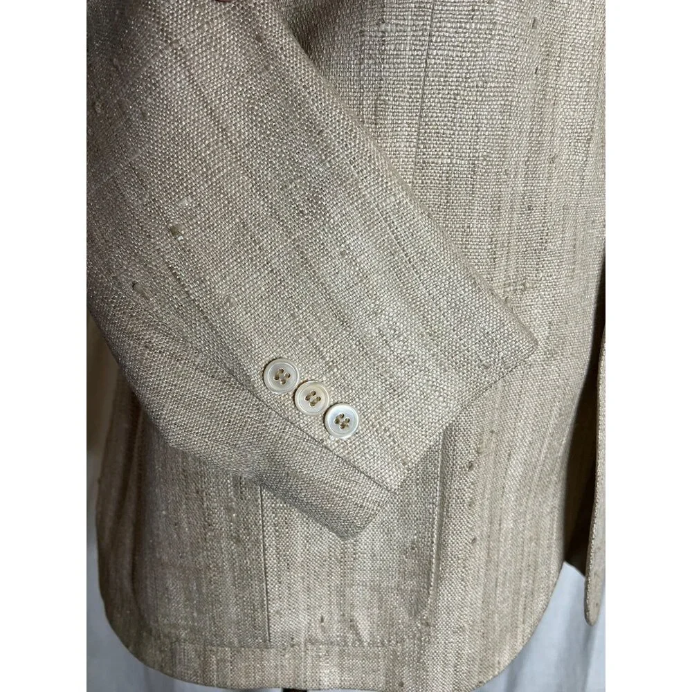 Vintage Di Mitri Men's Silk Blazer Jacket Beige 100% Pure Silk Two-Button Size M